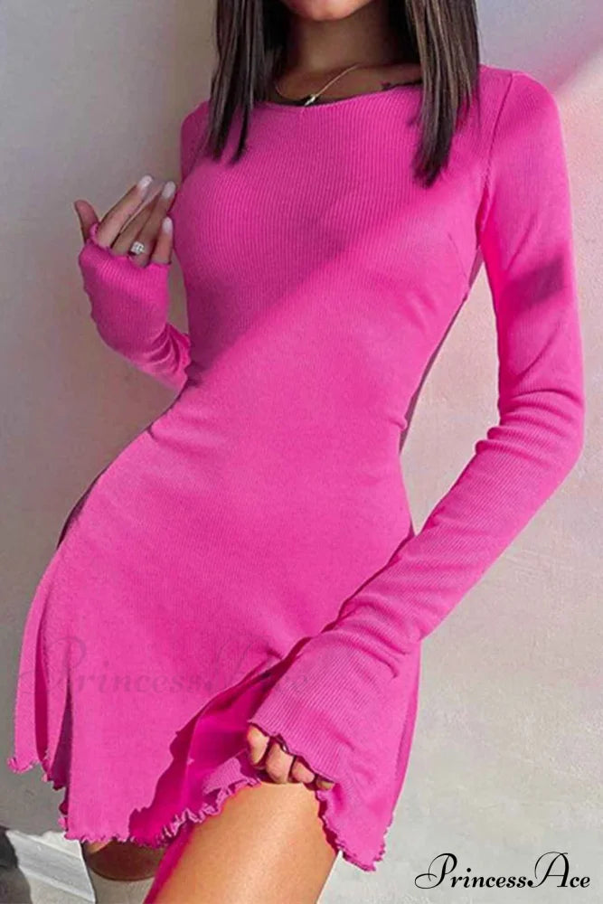 Back Strap Long Sleeve Mini Dress Rose / L Dresses