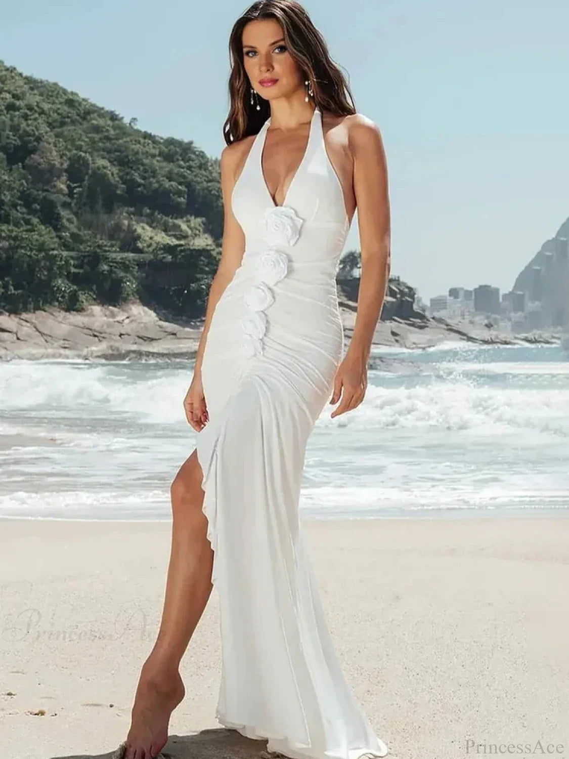 Backless 3D Flowers White Vacation Dress vacationdress-250223