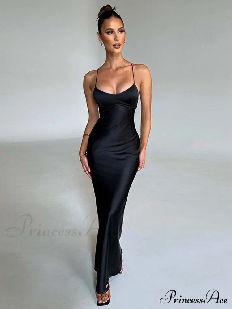 Backless Bandage Maxi Dress Black / S