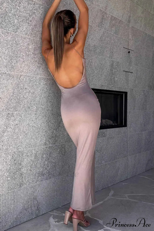 Backless Cami Dress In Solid Color Khaki / M Midi Dresses