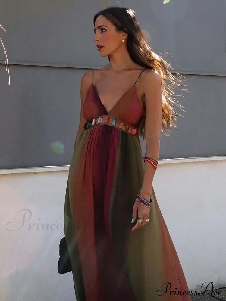 Backless Chiffon Beach Sling Maxi Dress