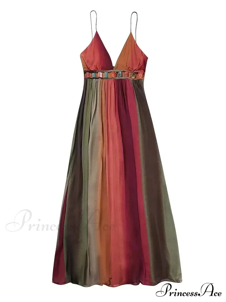 Backless Chiffon Beach Sling Maxi Dress Red / Xs