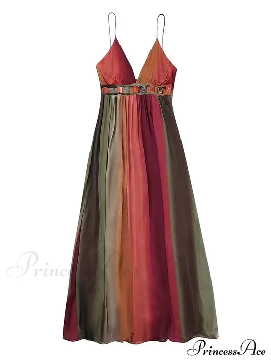 Backless Chiffon Beach Sling Maxi Dress Red / Xs