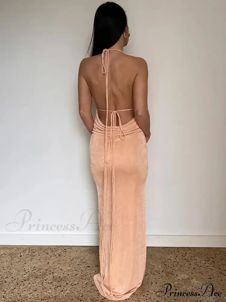 Backless Draped Maxi Dress