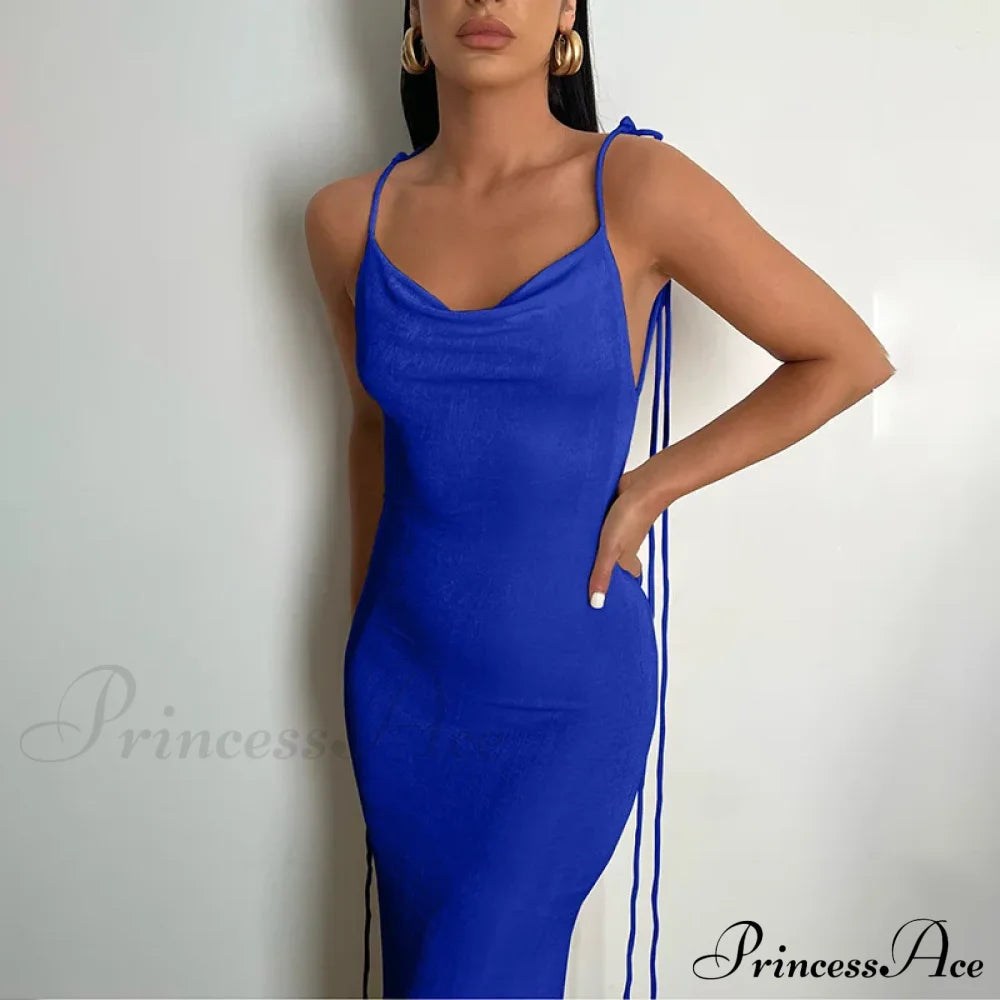 Backless Draped Maxi Dress Blue / S