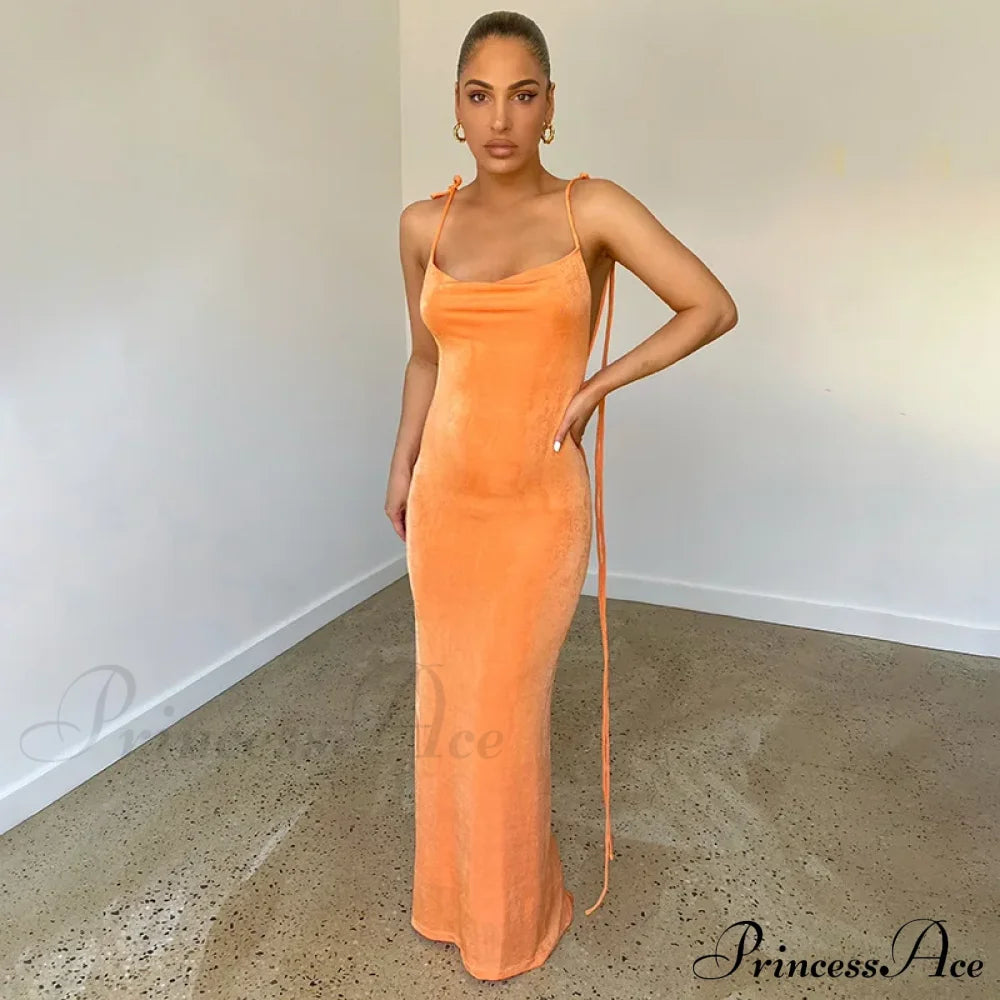 Backless Draped Maxi Dress Orange / S