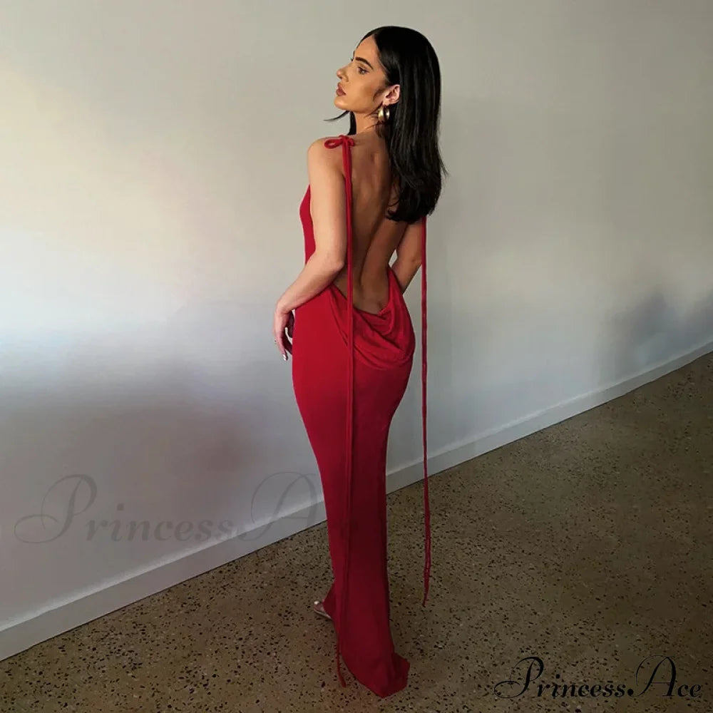 Backless Draped Maxi Dress Red / S