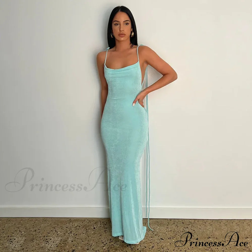 Backless Draped Maxi Dress Sky Blue / S