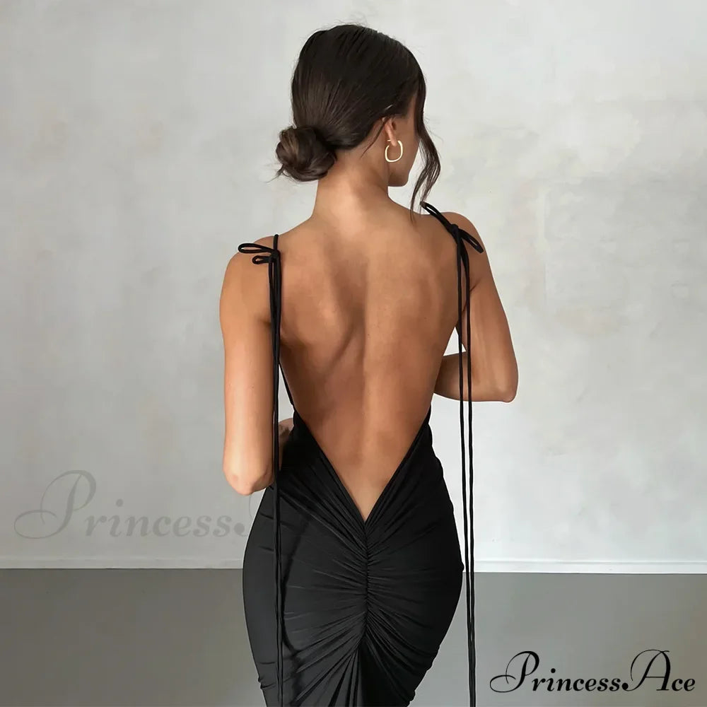 Backless Draped Prom Maxi Dress