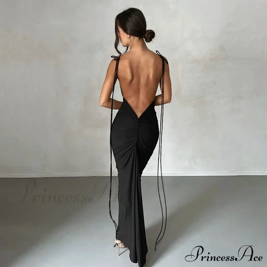 Backless Draped Prom Maxi Dress