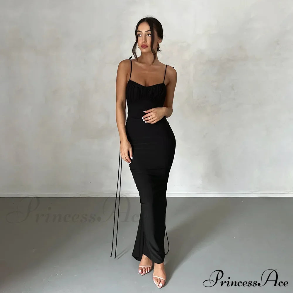 Backless Draped Prom Maxi Dress Black / Xs