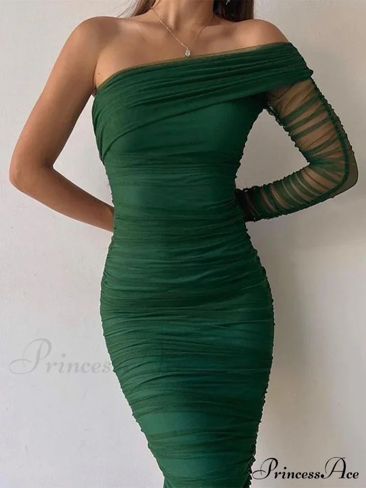 Backless Gown Ruched Sleeveless White Maxi Dress Dark Green / S