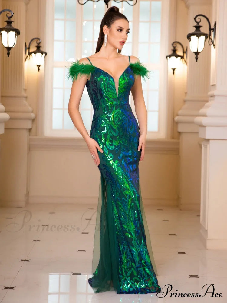 Backless Green Sequin Party Dress Partydress-241208