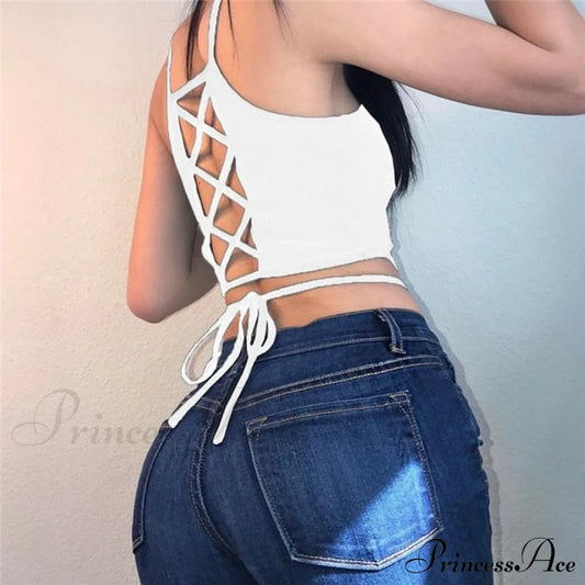 Backless Hollow Out Fitness Sleeveless Short Crop Tops White / S