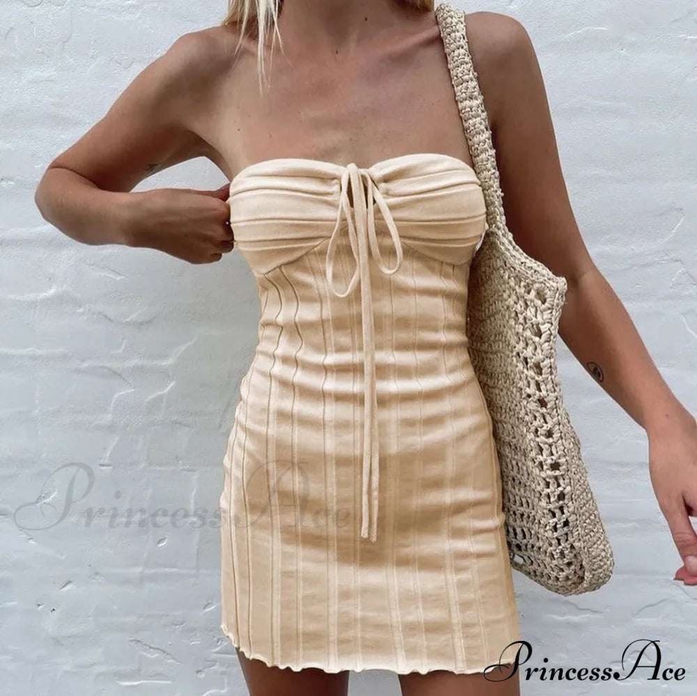 Backless Neck Sleeveless Knitted Mini Dress Khaki / S