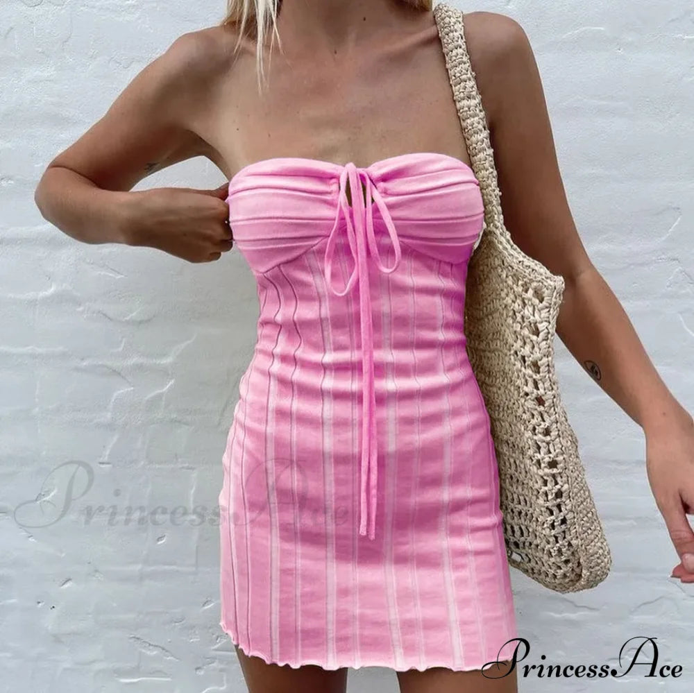 Backless Neck Sleeveless Knitted Mini Dress Pink / S