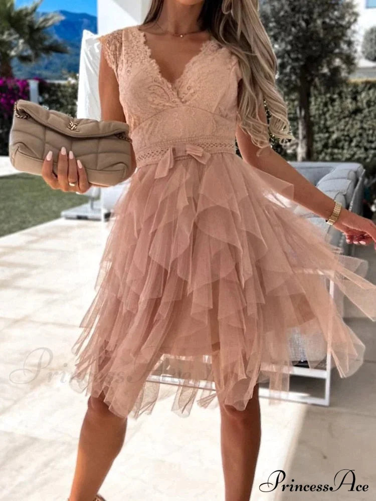 Backless Party Asymmetrical Sleeveless V Lace Gown Neck Warm-Season Patchwork Black Fit Hollow Slim