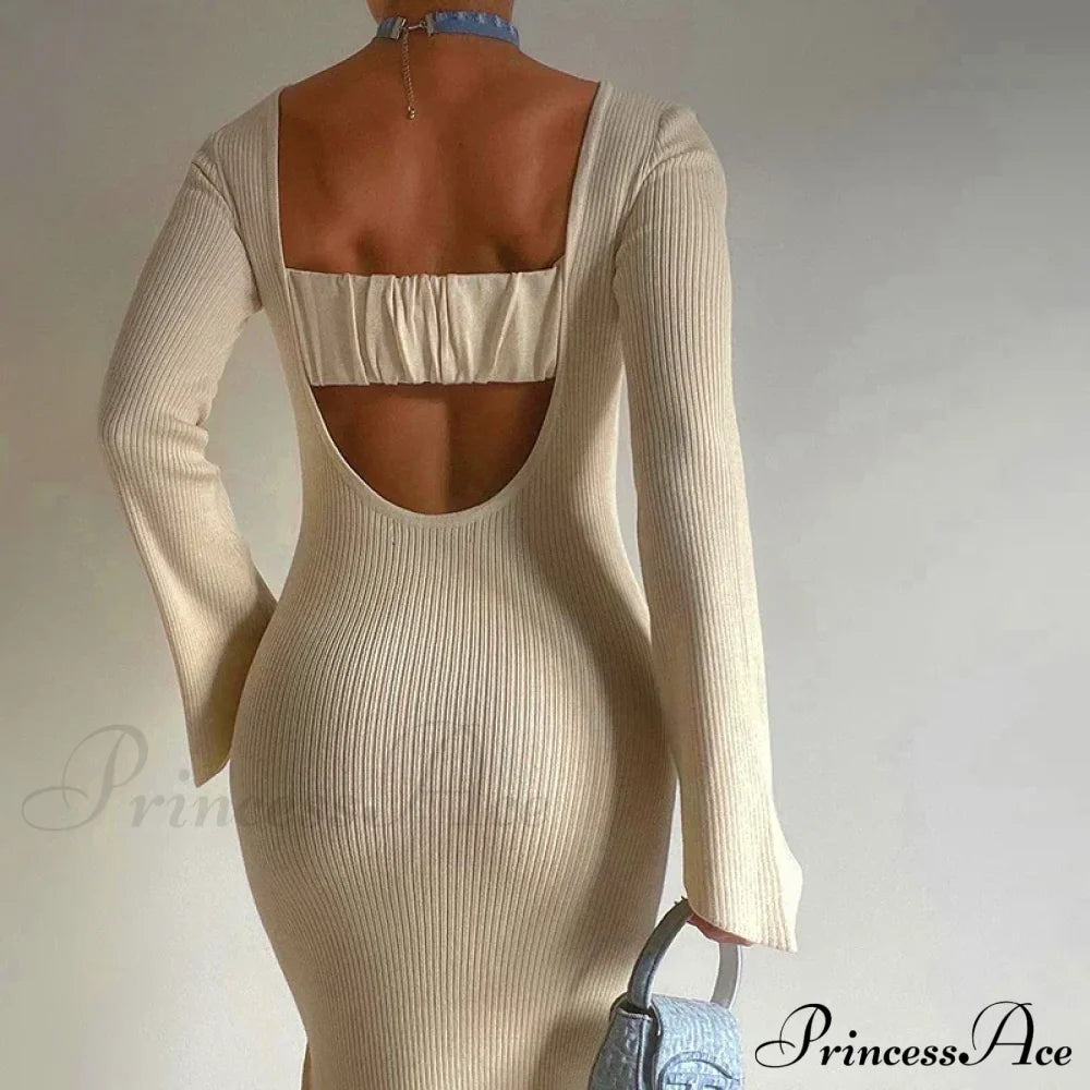 Backless Ribbed Knit Maxi Dress