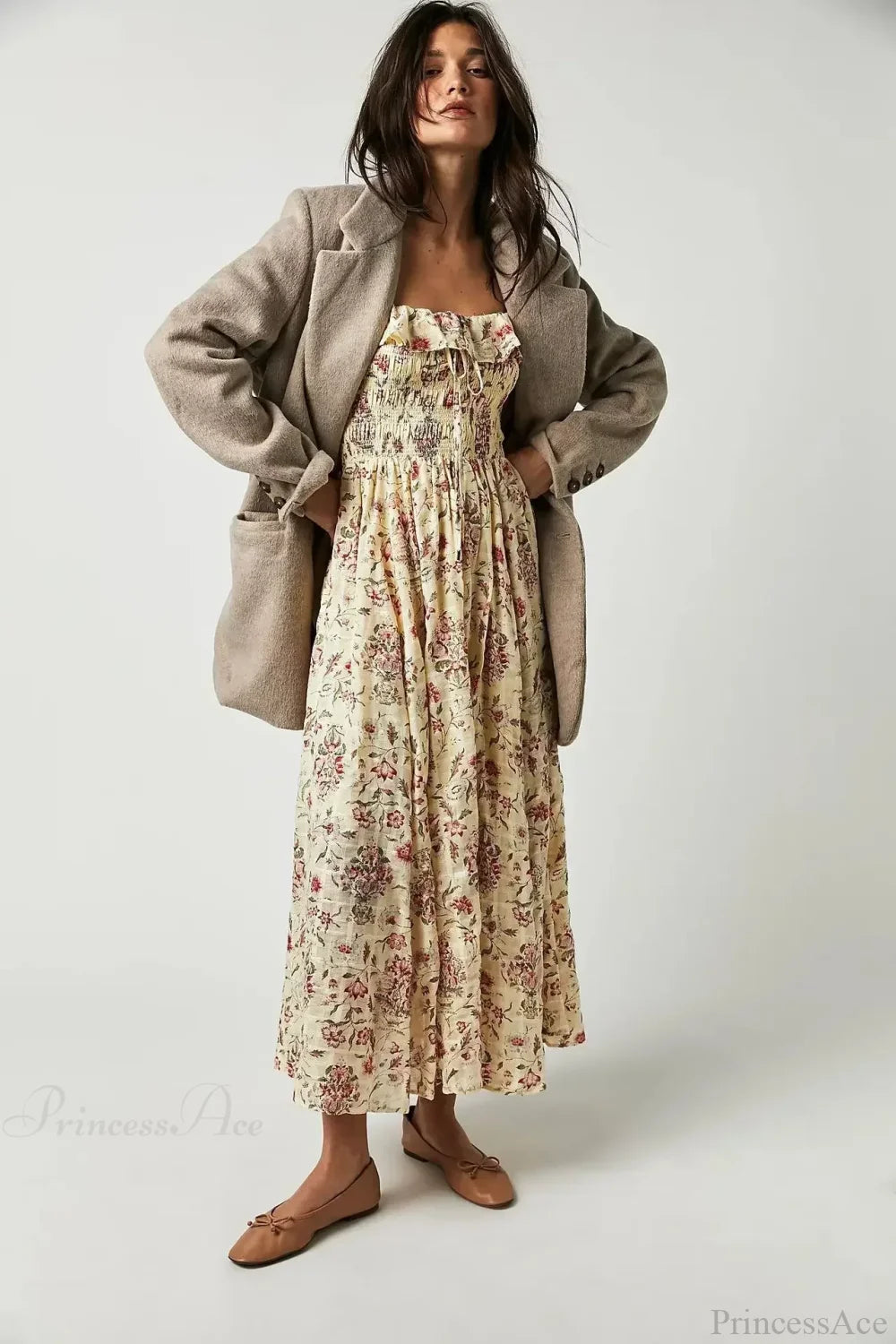 Backless Ruffled Hem Printing Midi Boho Dress bohodress-250126