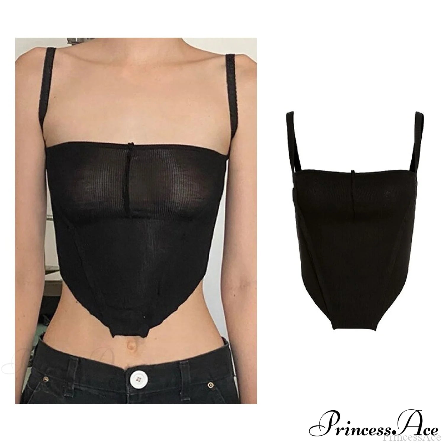 Backless Sleeveless Spaghetti Strap Halter Camis Nz7011-Black / S