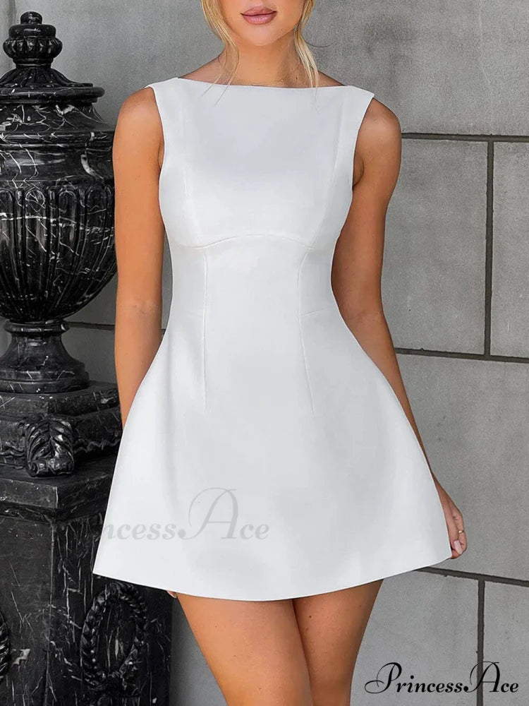 Backless Sleeveless Stylish Mini Dress White / S Dresses