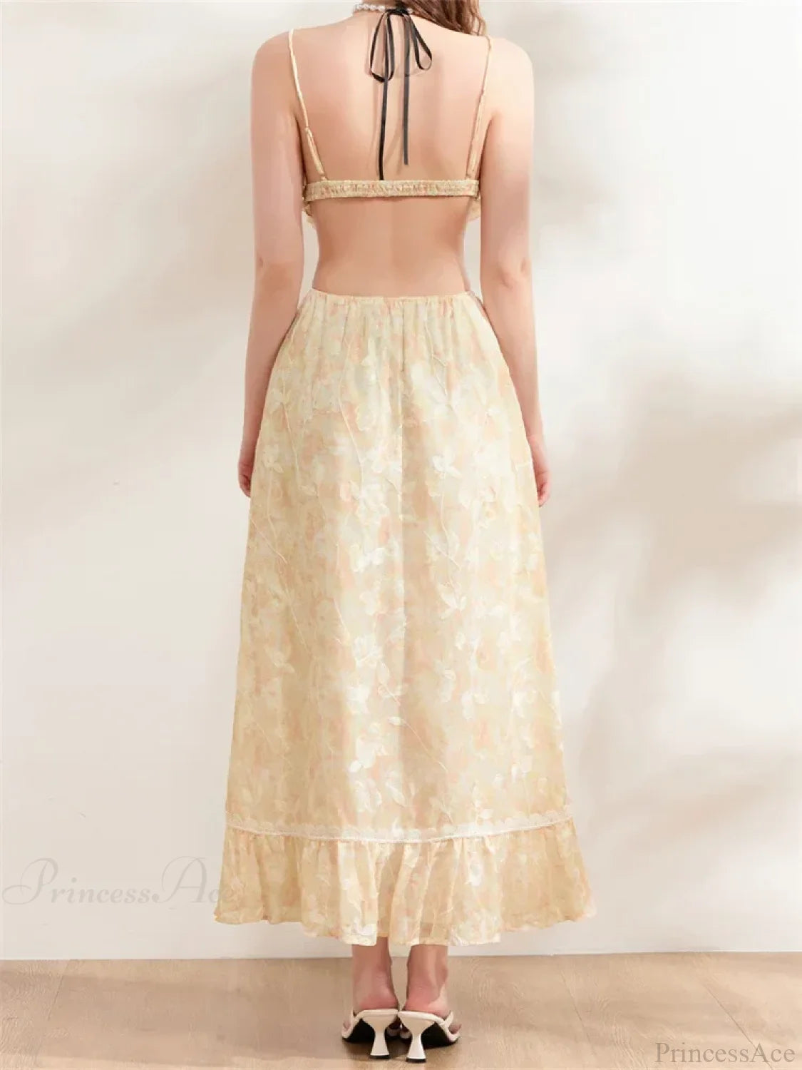 Backless Tie-up Camisoles Crop Top with Long Skirts Set skirt-250126