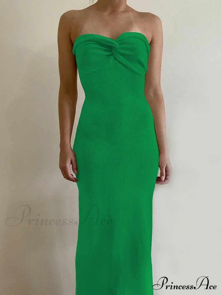 Backless Twist Knitted Fashion Outfits Maxi Dress Green / S