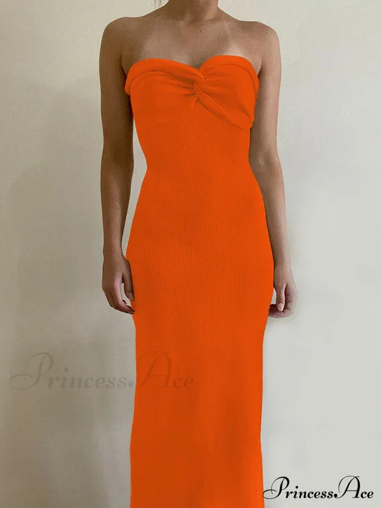 Backless Twist Knitted Fashion Outfits Maxi Dress Orange / S