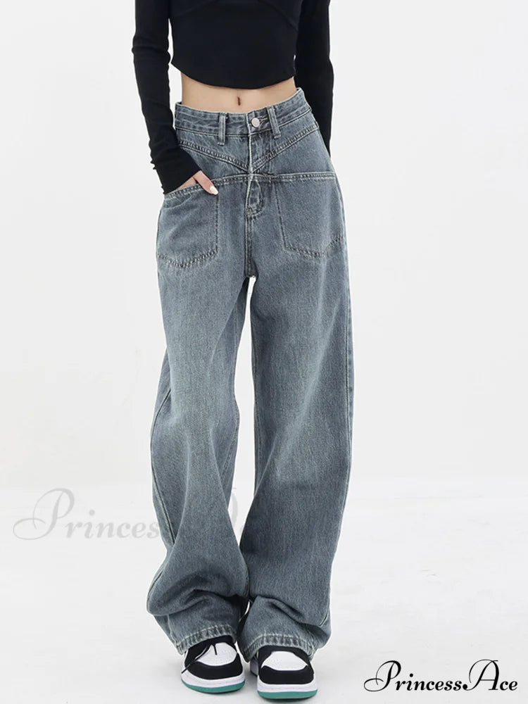 Baddie Baggy Wide Trendy Leg Boyfriend Jeans Blue / Xs