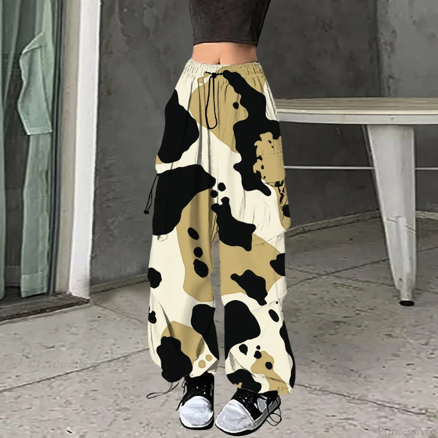 Baggy Camo Print Hip Hop Pants Black / S