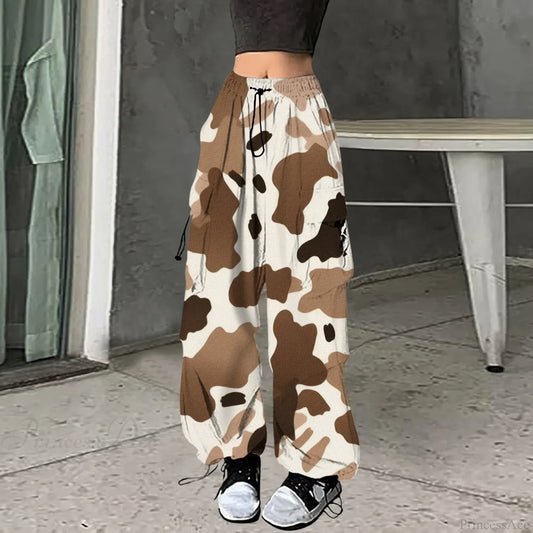 Baggy Camo Print Hip Hop Pants Khaki / S