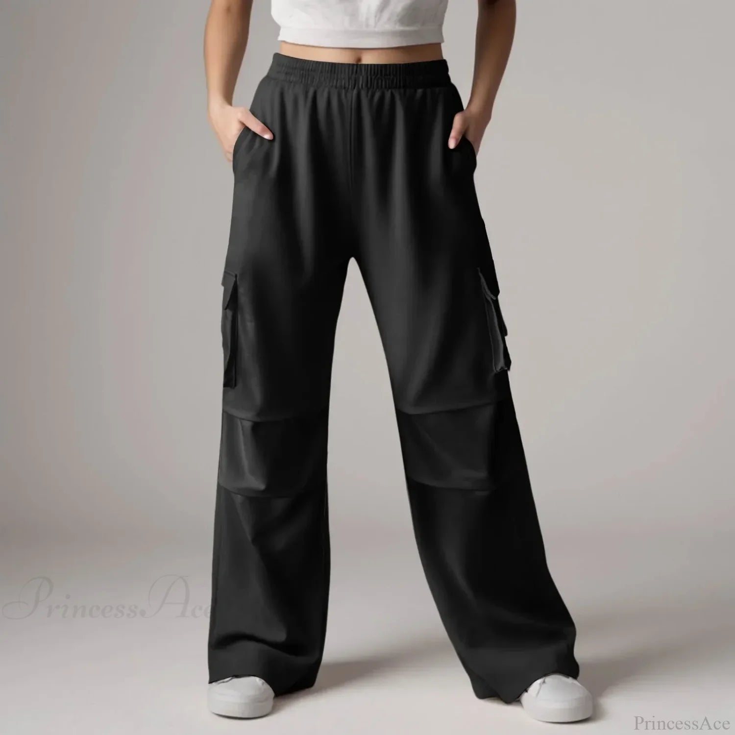 Baggy Cargo Sweatpants with Pockets Pants Black / S