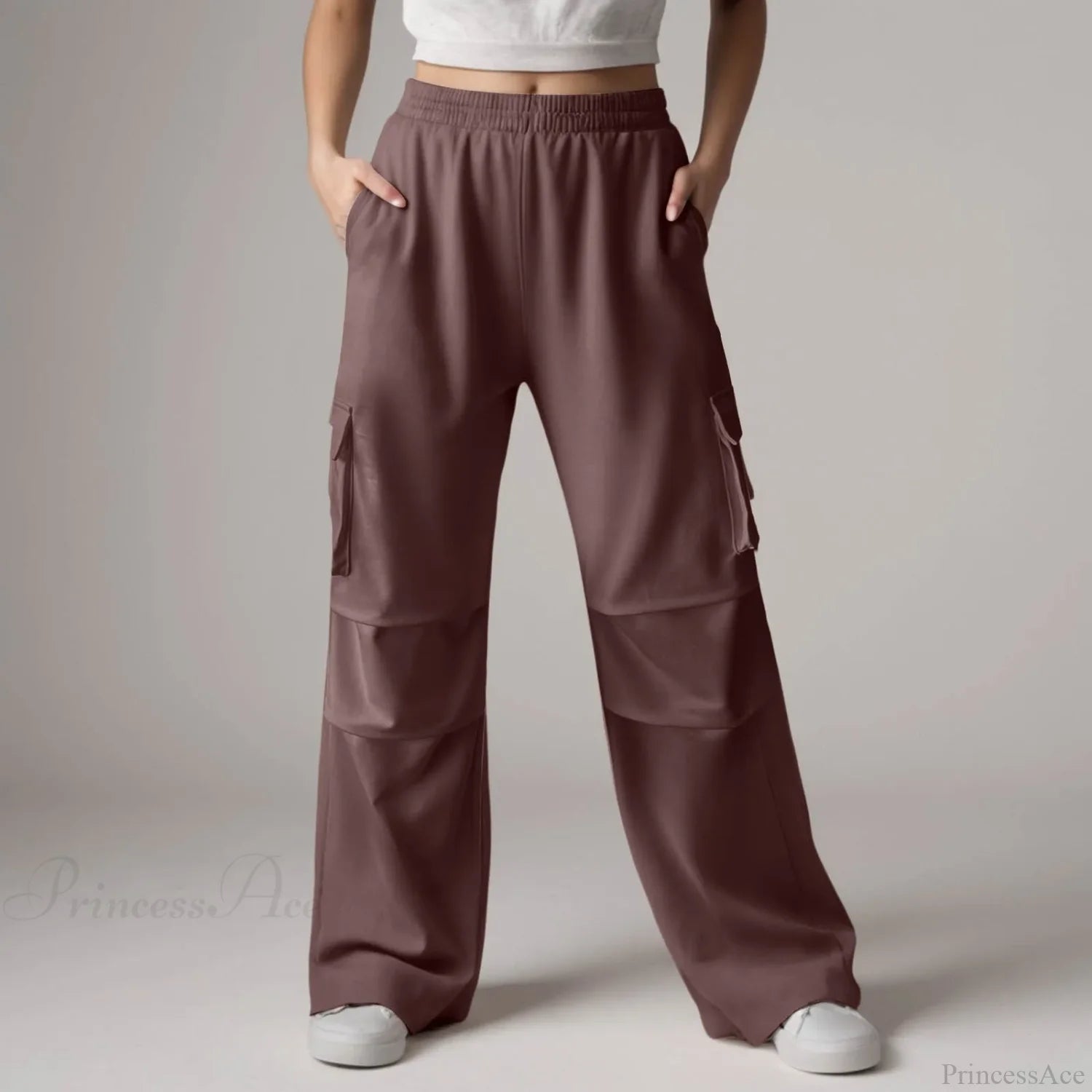 Baggy Cargo Sweatpants with Pockets Pants Brown / S