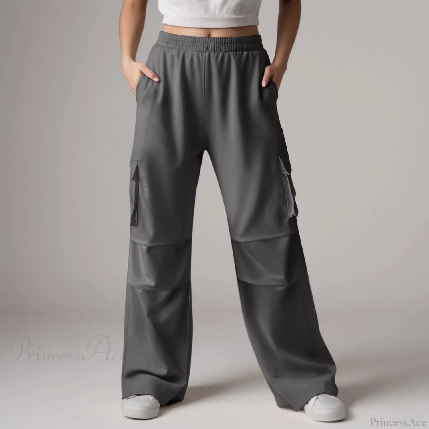 Baggy Cargo Sweatpants with Pockets Pants Dark Gray / S