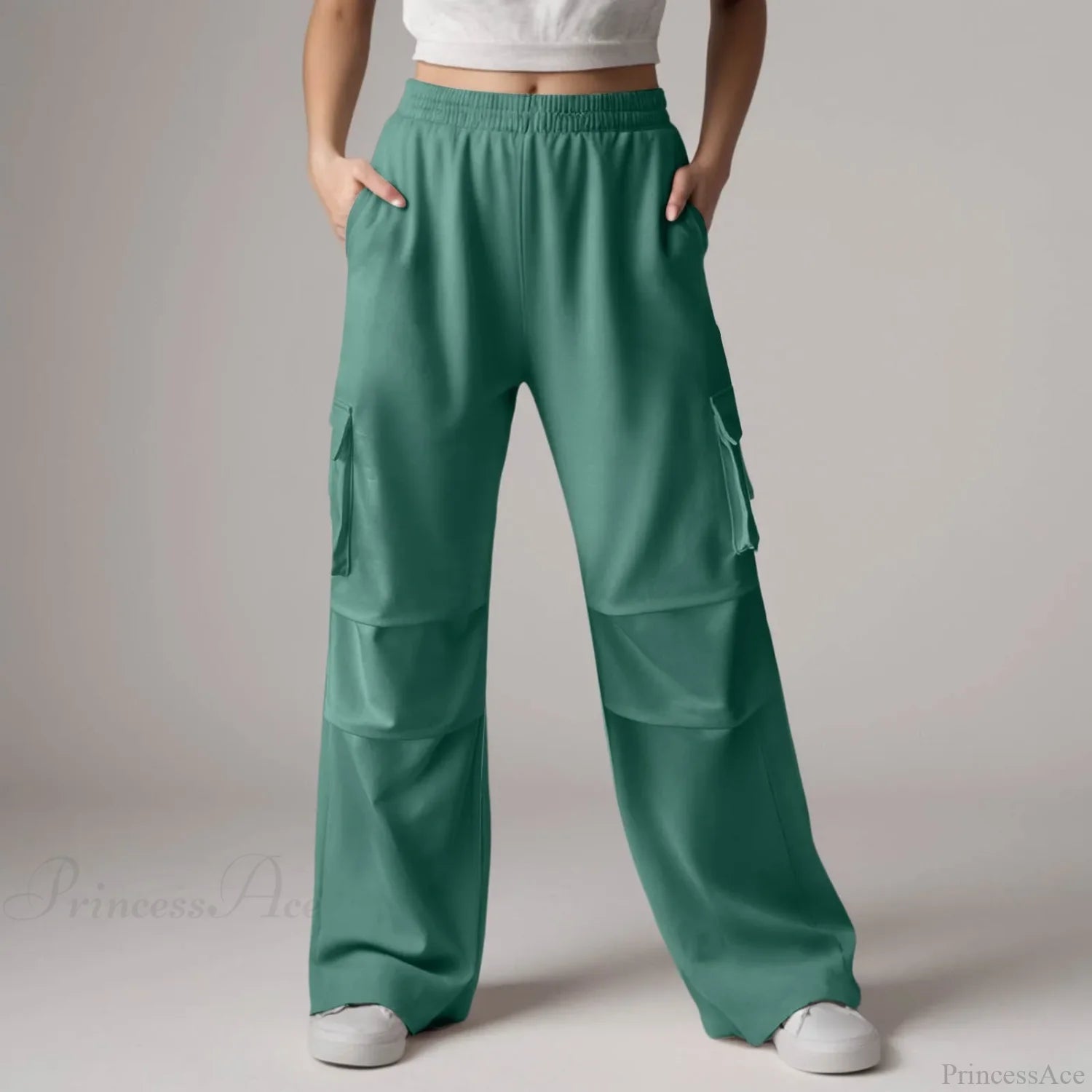 Baggy Cargo Sweatpants with Pockets Pants Green / S