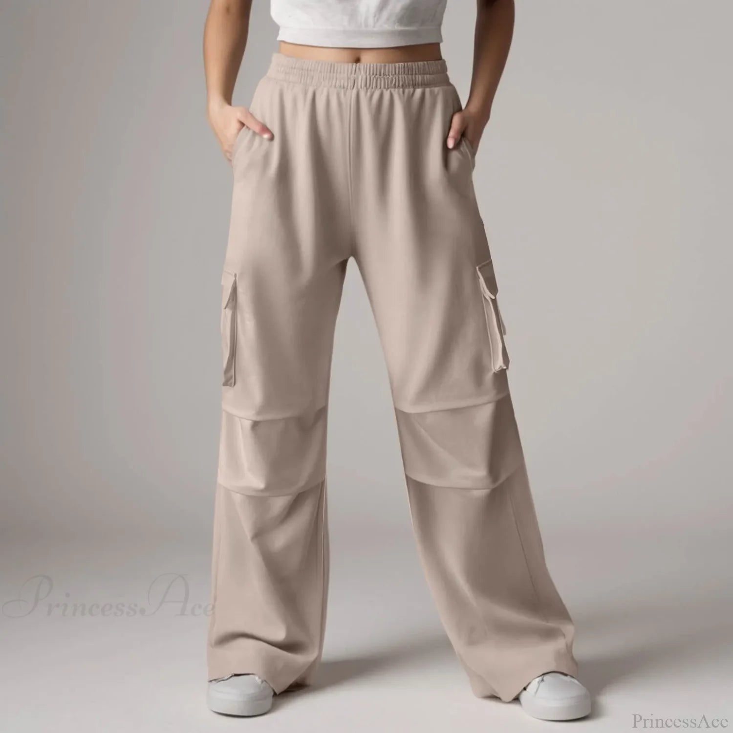 Baggy Cargo Sweatpants with Pockets Pants Khaki / S
