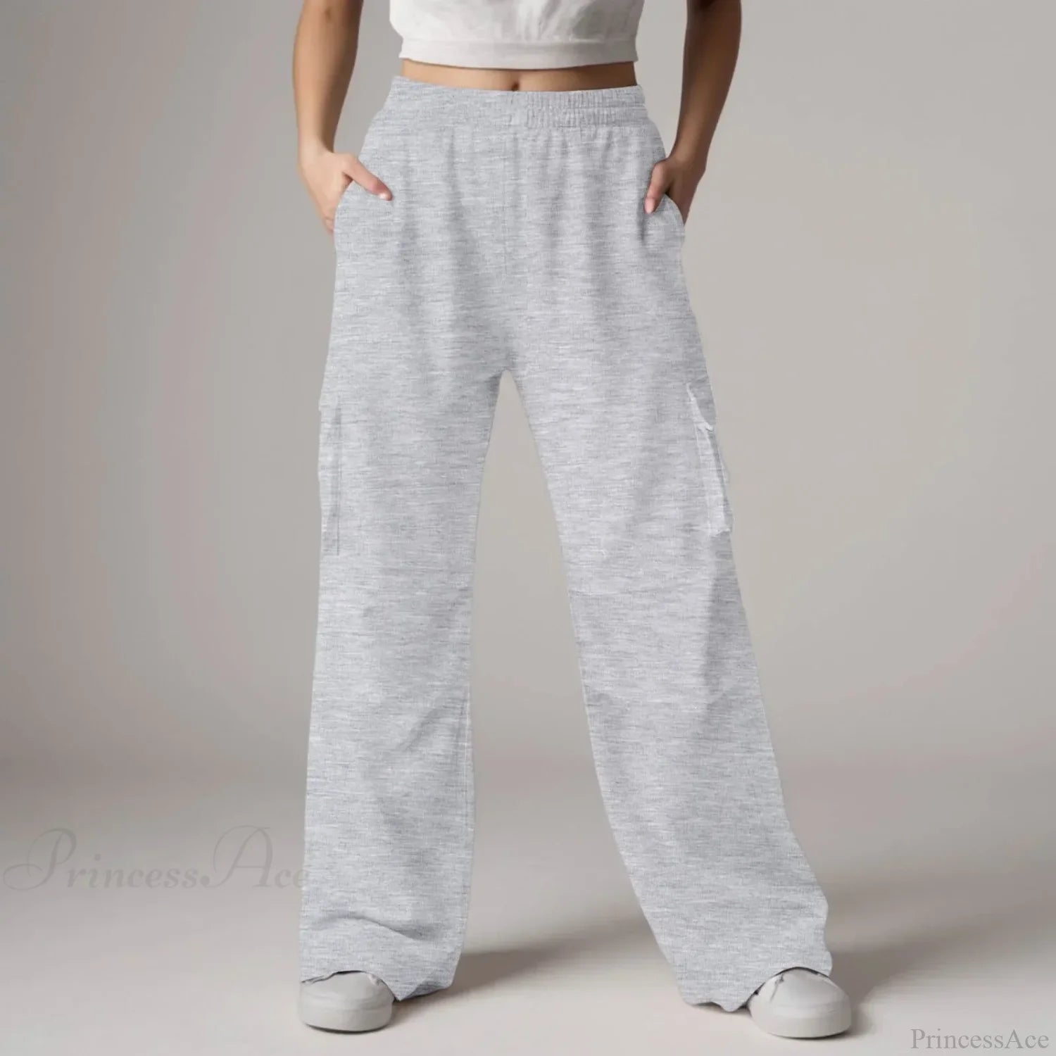 Baggy Cargo Sweatpants with Pockets Pants Light Gray / S