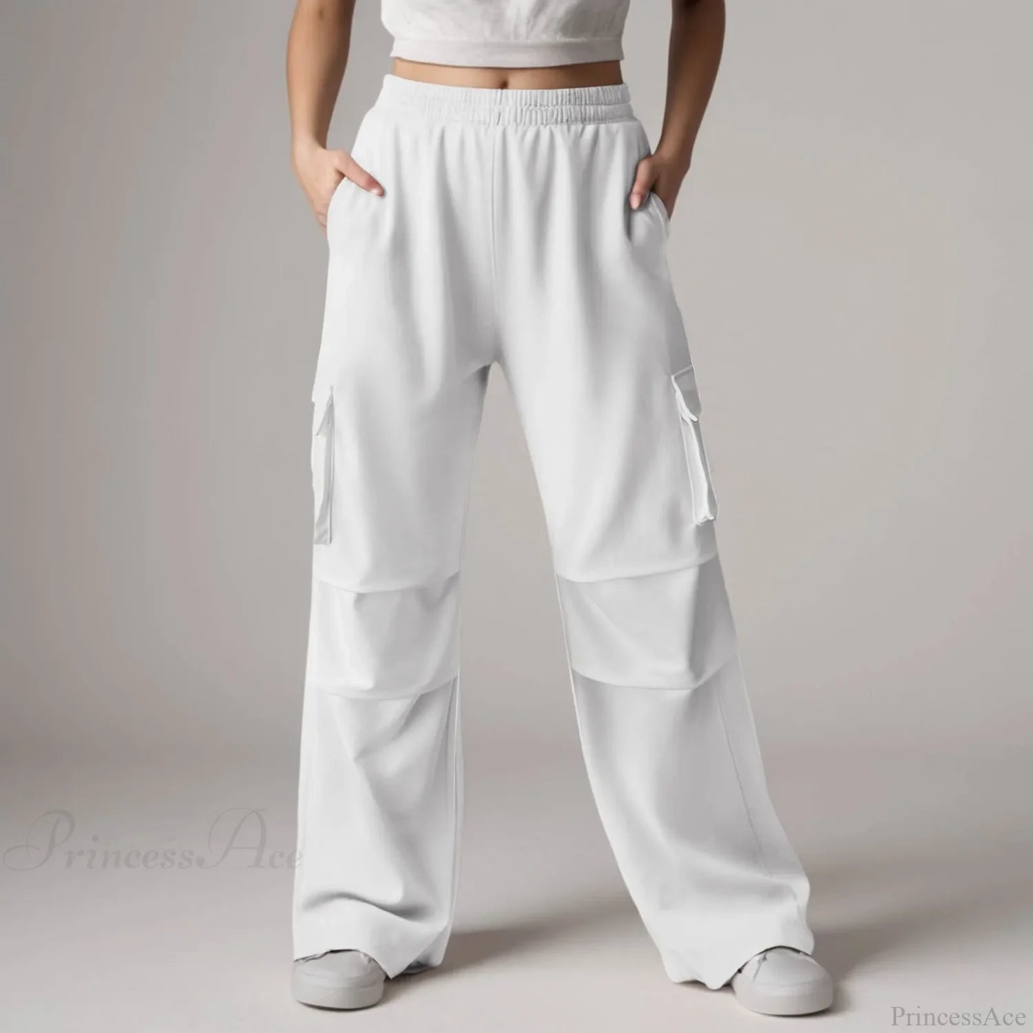Baggy Cargo Sweatpants with Pockets Pants White / S