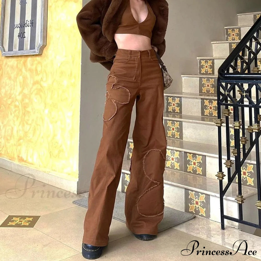 Baggy Jeans 90S Brown Women Vintage Streetwear Straight