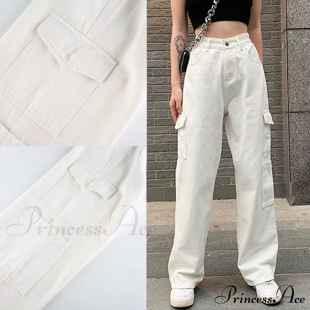 Baggy Jeans 90S Brown Women Vintage Streetwear White / S Straight