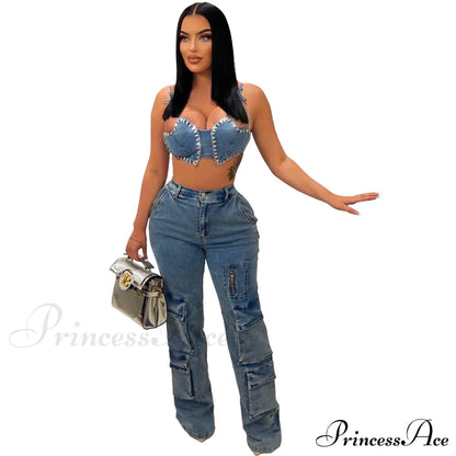 Baggy Pocket Denim Wide Leg High Waist Cargo Y2K Streetwear Fashion 2024 Summer Clothes Jean