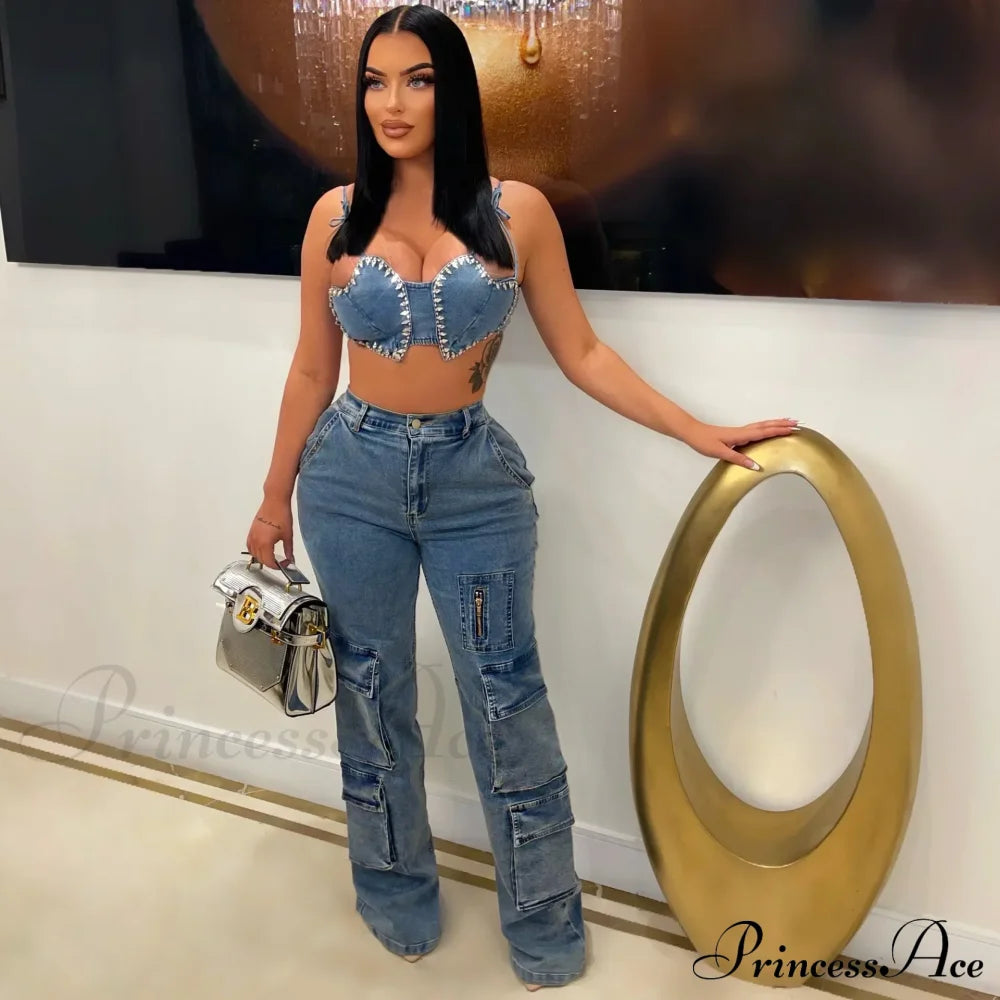 Baggy Pocket Denim Wide Leg High Waist Cargo Y2K Streetwear Fashion 2024 Summer Clothes Jean