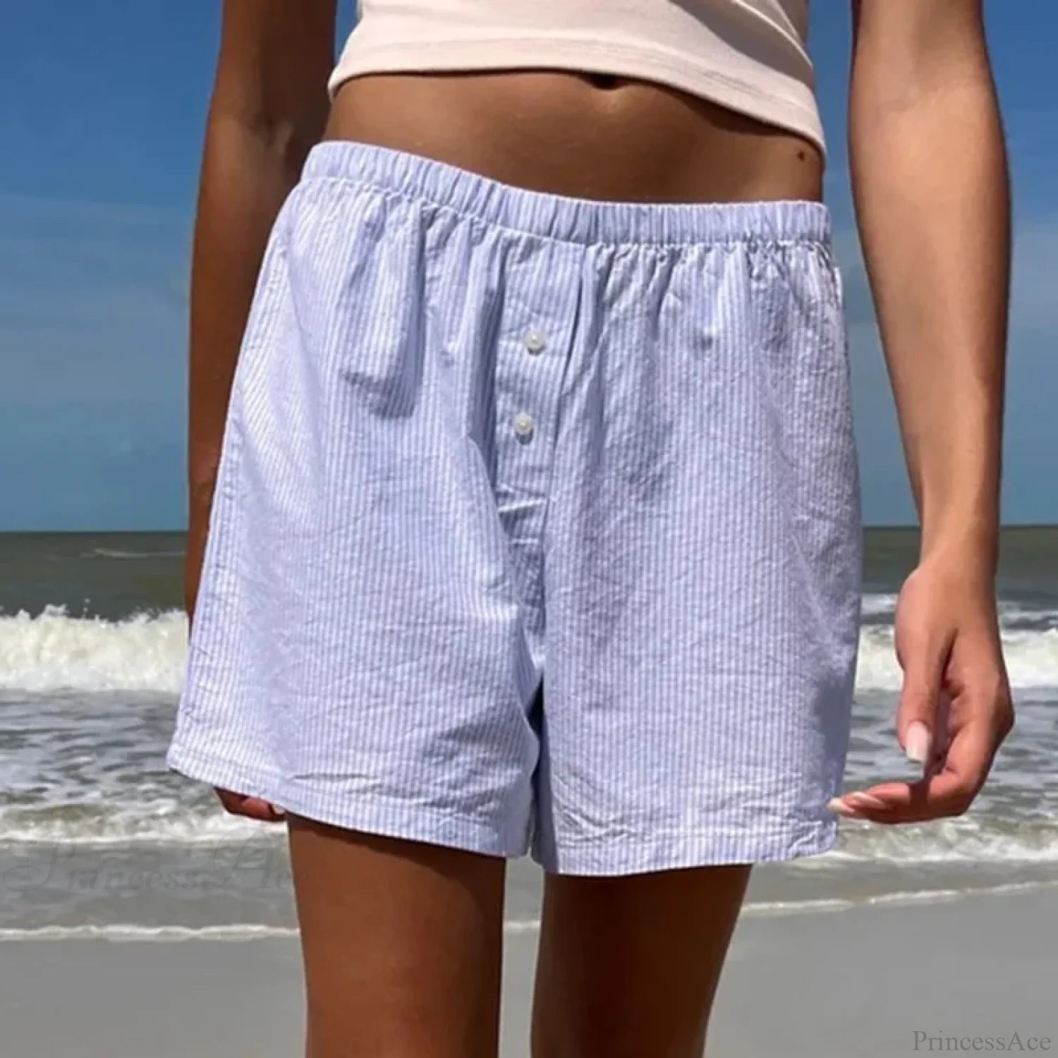 Baggy Striped Vintage Lounge Short Light Blue / S short-250223