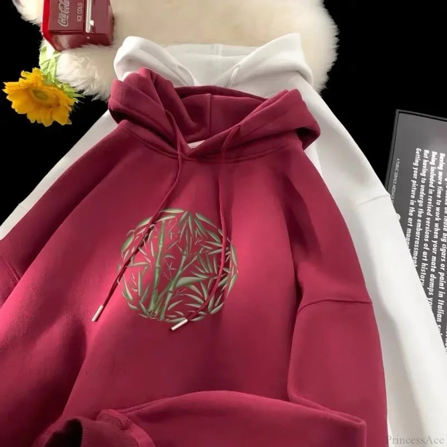 Bamboo Pattern Print Casual Y2K Hoodie