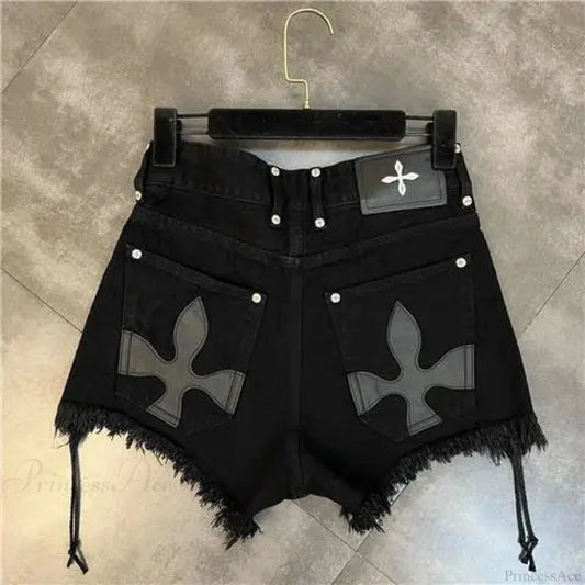 Bandage Tall Waist Denim Short Black / S