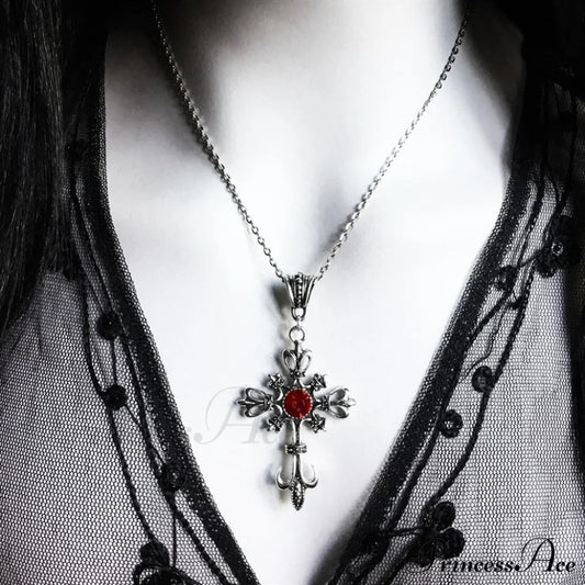 Baroque Gothic Large Silver Cross Pendant Wholesale Necklace Black Halloween