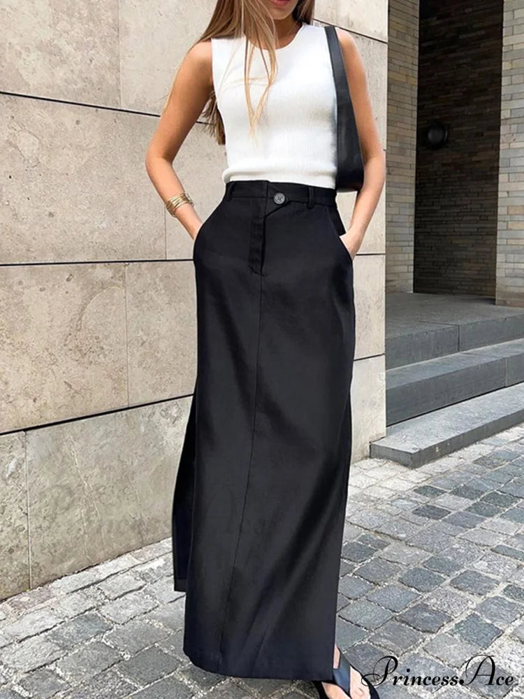 Basic Buttoned Graceful Maxi Skirt Black / Xs Skirts