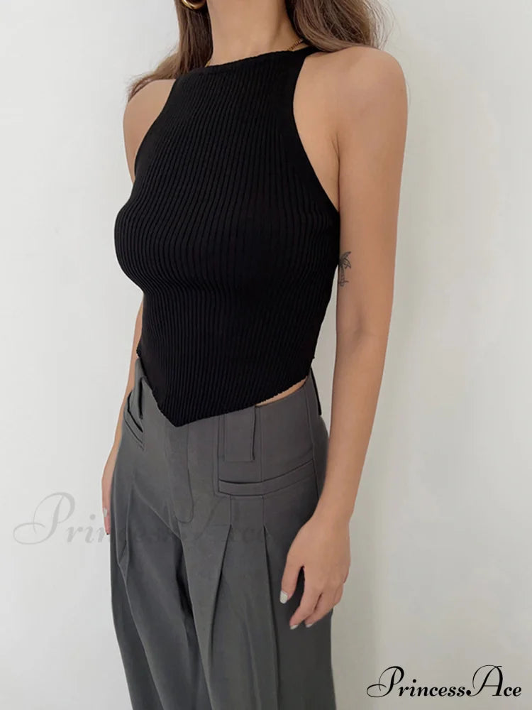 Basic Ribbed Graceful Sweater Vest Sweaters-L