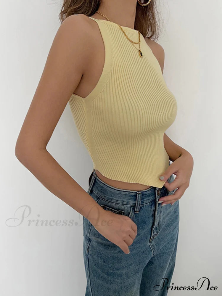 Basic Ribbed Graceful Sweater Vest Sweaters-L