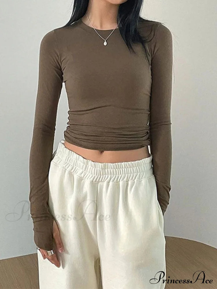 Basic Solid Graceful Crop Top Long Sleeves